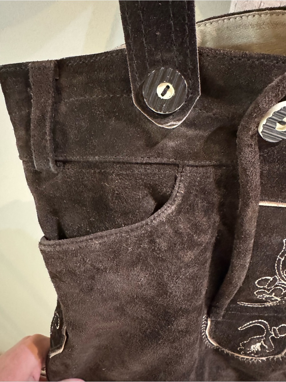 Men's Brown Suede Lederhosen-Style Suspender Bag - Picture 4 of 9